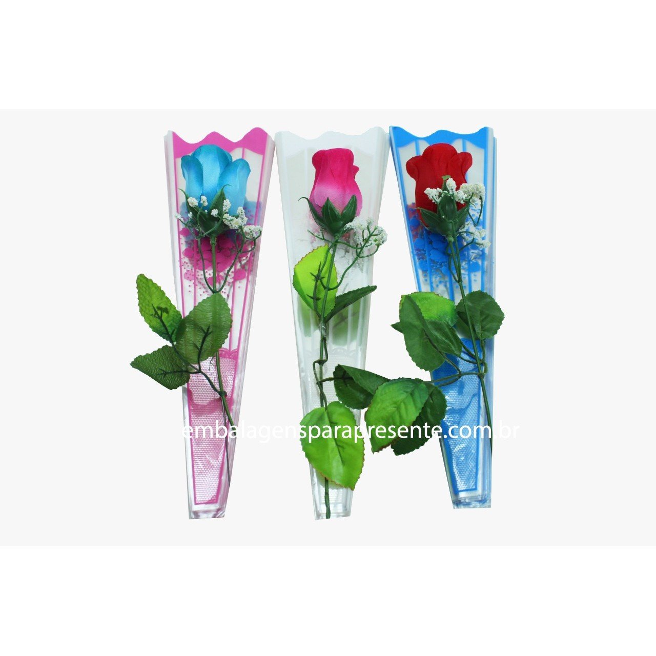 Saco para Botão de Flor Transparente Decorado 2,5x9,5x33cm (PCT C/ 100) UN